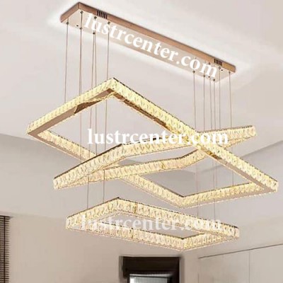 آویز کریستالی مدرن 7109 سه طبقه مستطیل