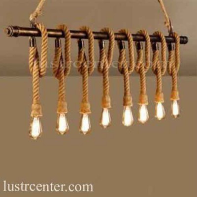 لوستر آویز خطی چوبی بامبو 0118 هشت شعله