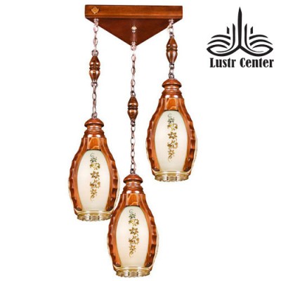 لوستر آویز چوبی رز 3 شعله