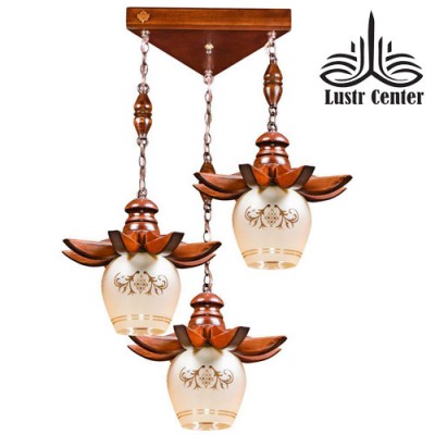 لوستر آویز چوبی ستاره 3 شعله