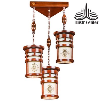 لوستر آویز چوبی شقایق سه شعله