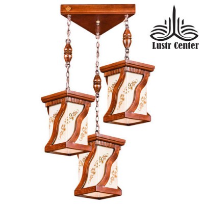 لوستر آویز چوبی شاپرک 3 شعله