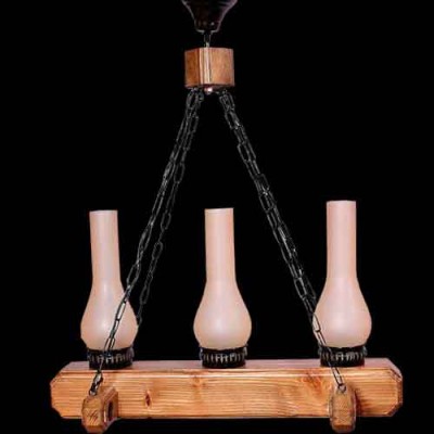 لوستر آویز چوبی سه شعله لامپا