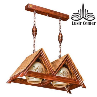 لوستر آویز چوبی آلاچیق 2 شعله تک کار
