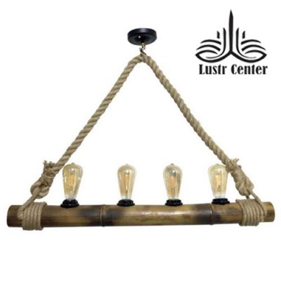 لوستر آویز چوبی بامبو 4 شعله