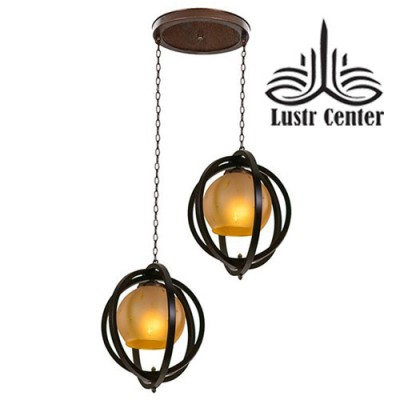 لوستر آویز چوبی کره دو شعله