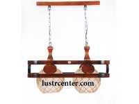 لوستر آویز چوبی صدف دو شعله