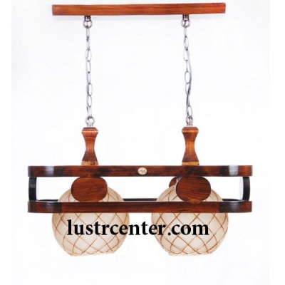 لوستر آویز چوبی صدف دو شعله