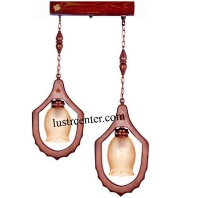لوستر آویز چوبی حلقه ای 2 شعله