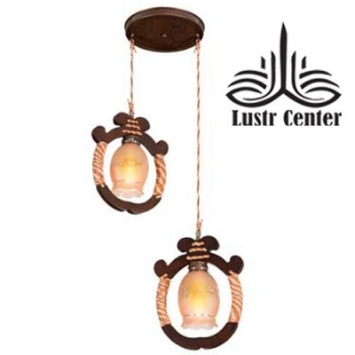 لوستر آویز چوبی حلقه دو شعله دارکار