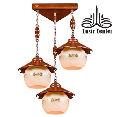 لوستر آویز چوبی کسری سه شعله