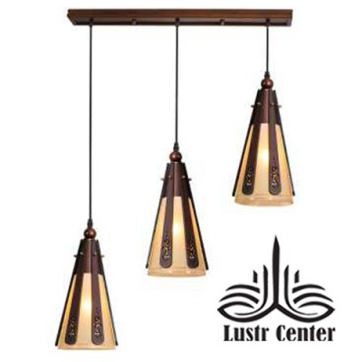 لوستر آویز چوبی کلاب سه شعله خطی