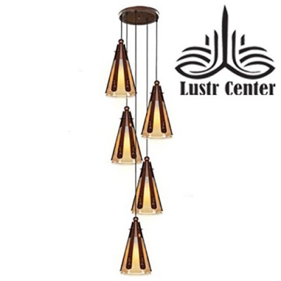 لوستر آویز چوبی کلاب پنج شعله