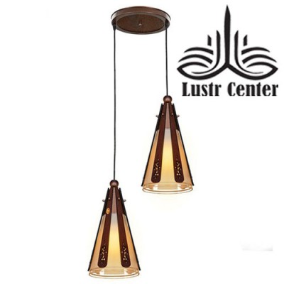 لوستر آویز چوبی کلاب دو شعله