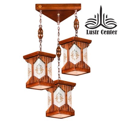 لوستر آویز چوبی کلبه سه شعله