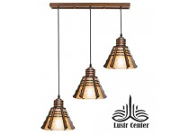 لوستر آویز چوبی مخروطی خطی سه شعله