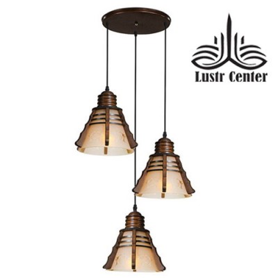 لوستر آویز چوبی مخروطی سه شعله دارکار