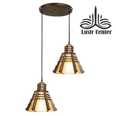 لوستر آویز چوبی مخروطی دو شعله دارکار