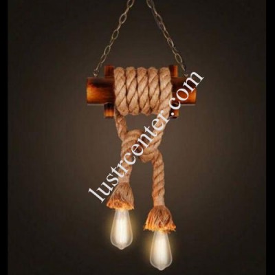 لوستر آویز چوبی بامبو 0114 دو شعله