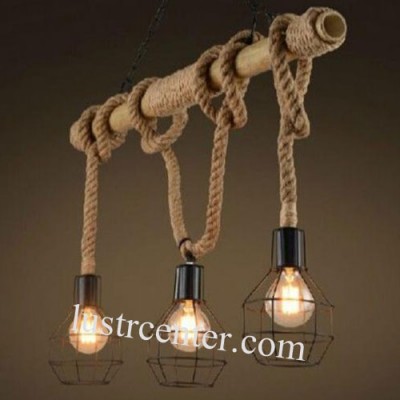 لوستر آویز خطی چوبی بامبو 0116 سه شعله 