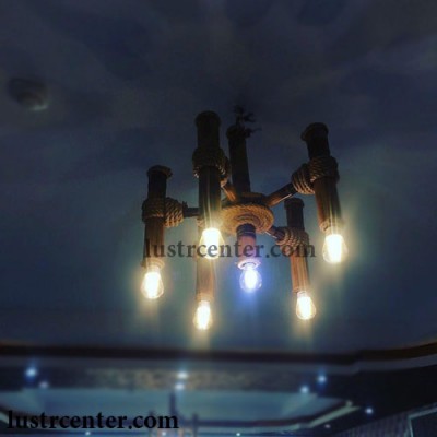 لوستر آویز چوبی بامبو مدل 2224