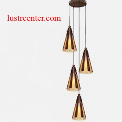 لوستر آویز چوبی کلاب چهار شعله
