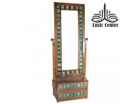 آینه ایستاده چوبی دو کشو فیروزه
