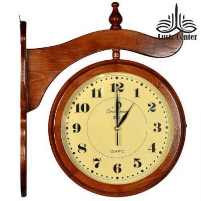 ساعت دیواری چوبی دو طرفه بزرگ